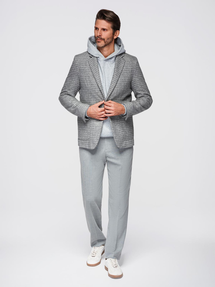 Men's checkered blazer with wool - grey V1 OM-BLZB-0117