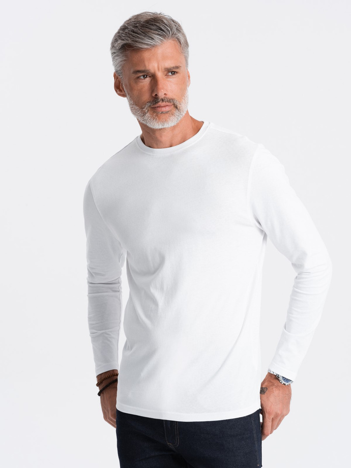 BASIC men's longsleeve with round neckline - white V4 OM-LSBL-0106