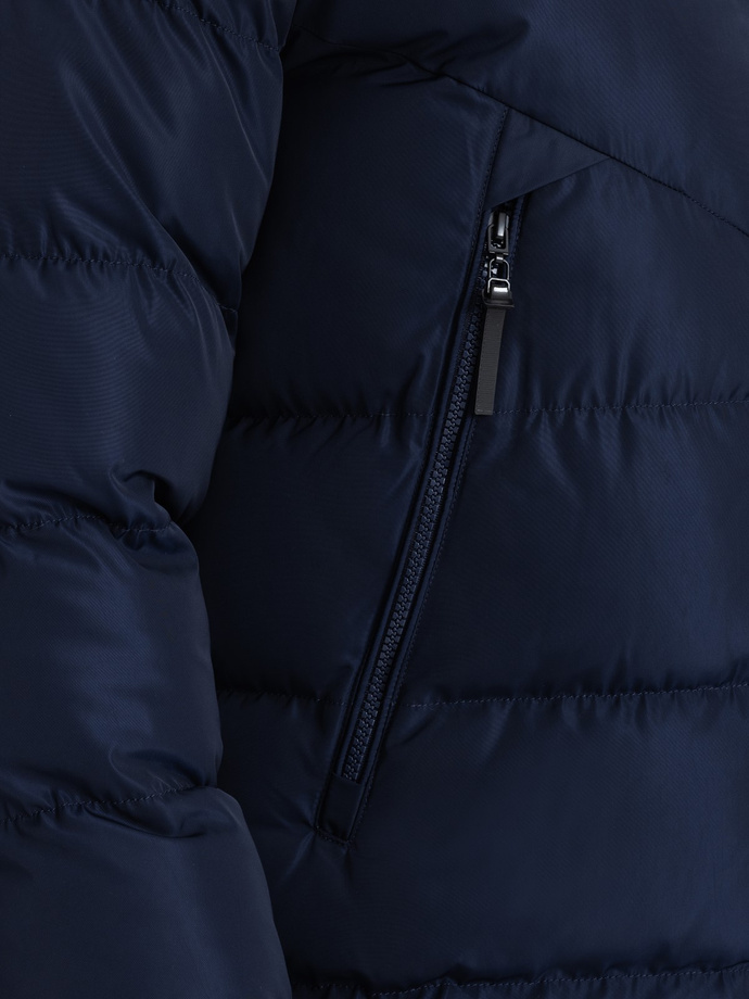 Men's winter jacket with unusual quilting - navy blue V4 OM-JAHP-0127