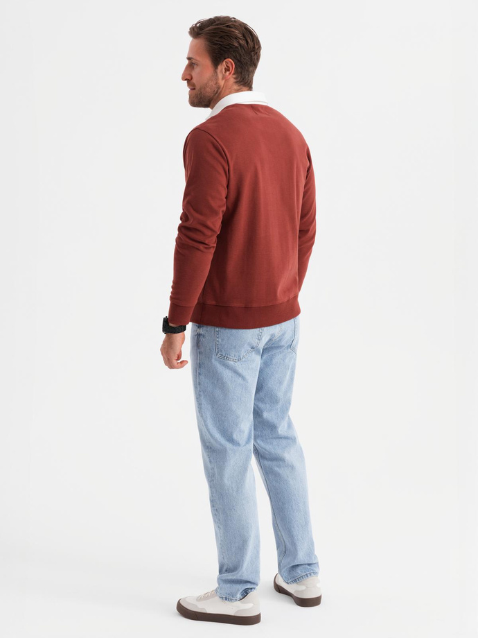 Men's sweatshirt with white polo collar - maroon V3 OM-SSNZ-0132