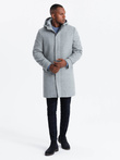 Monochrome long men's hooded coat - grey melange V1 OM-COWC-22FW-005