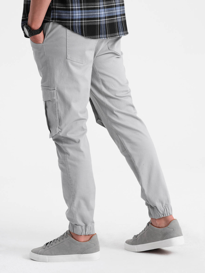 Men's JOGGERY pants with cargo pockets - gray V2 P886