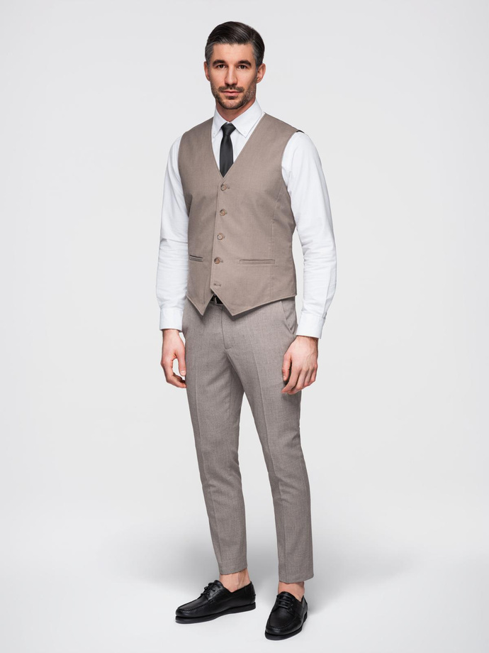 Men's suit vest without lapels - beige V2 OM-BLZV-0112