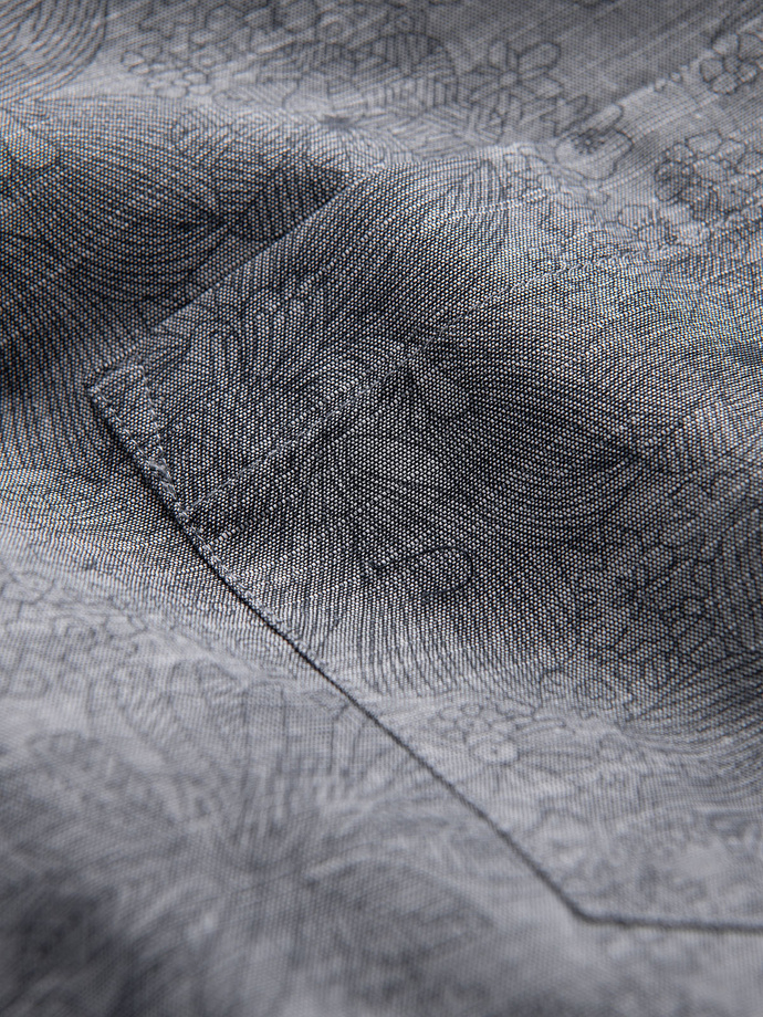 Klasyczna flanelowa męska koszula bawełniana w kwiaty - szara V3 OM-SHCS-0157