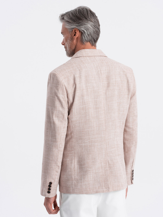 Men's REGULAR cut jacket with linen - light beige V2 OM-BLZB-0128