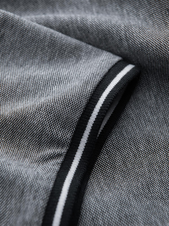 Men's melange polo shirt with striped collar - black V1 OM-POSS-0109