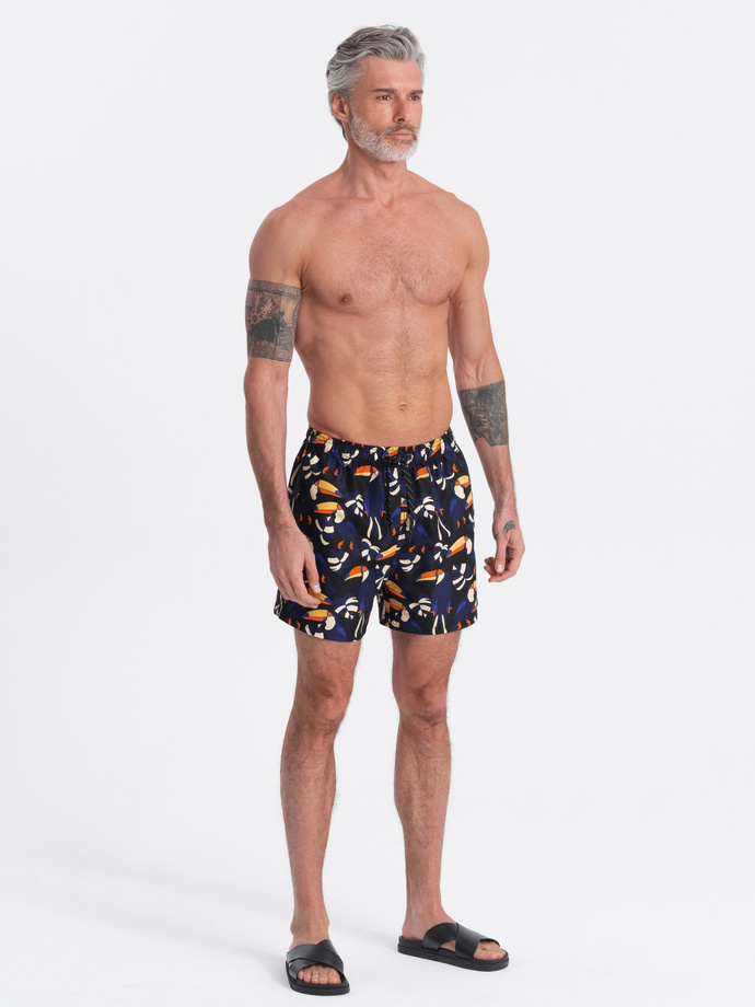 Szorty męskie kąpielówki w tukany - czarno-granatowe V1 OM-SRBS-0140