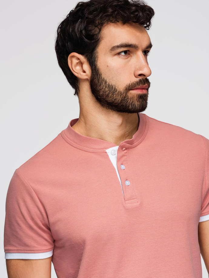 Men's collarless polo shirt - pink V7 OM-TSCT-0156