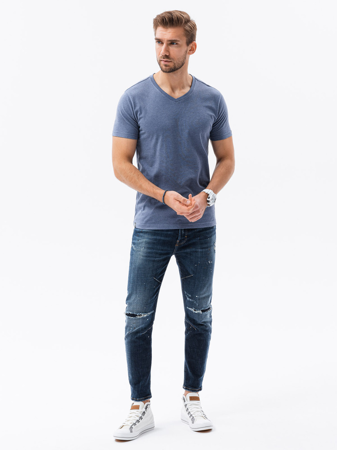 Classic BASIC men's tee-shirt with a serape neckline - blue melange V18 S1369