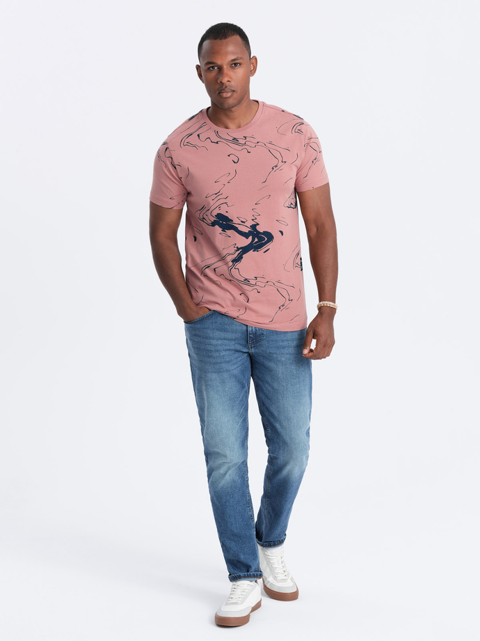 Men's cotton t-shirt with patterns - pink V5 OM-TSFP-0184