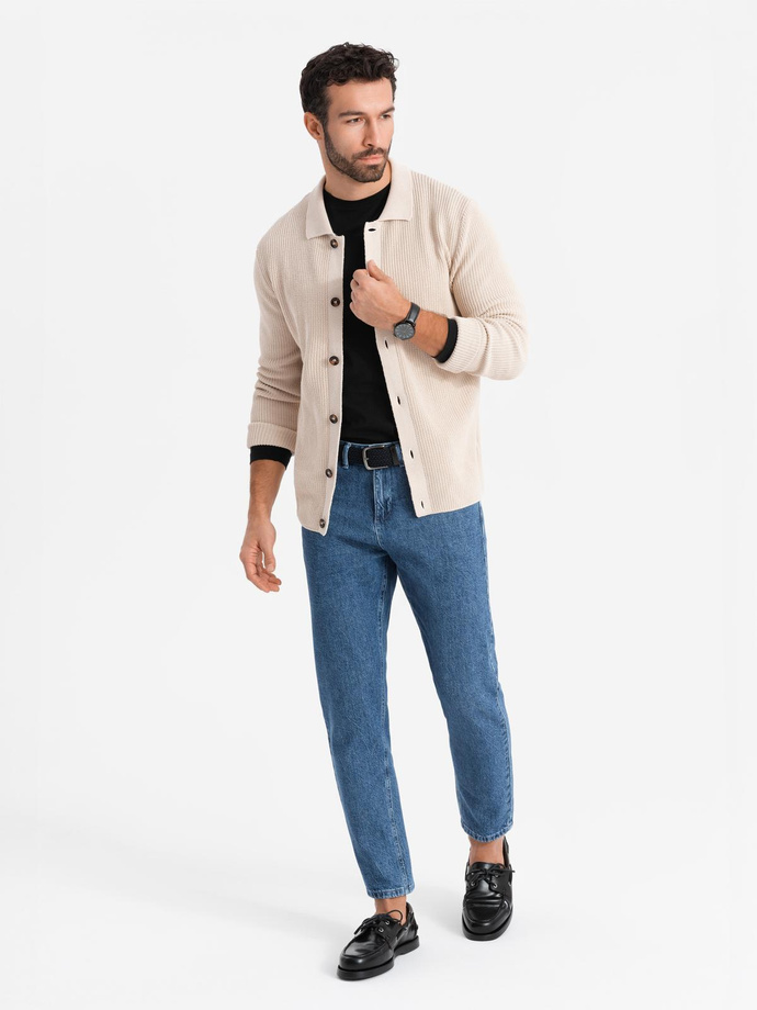 Marbled men's denim pants CARROT FIT - dark blue V2 OM-PADP-0225