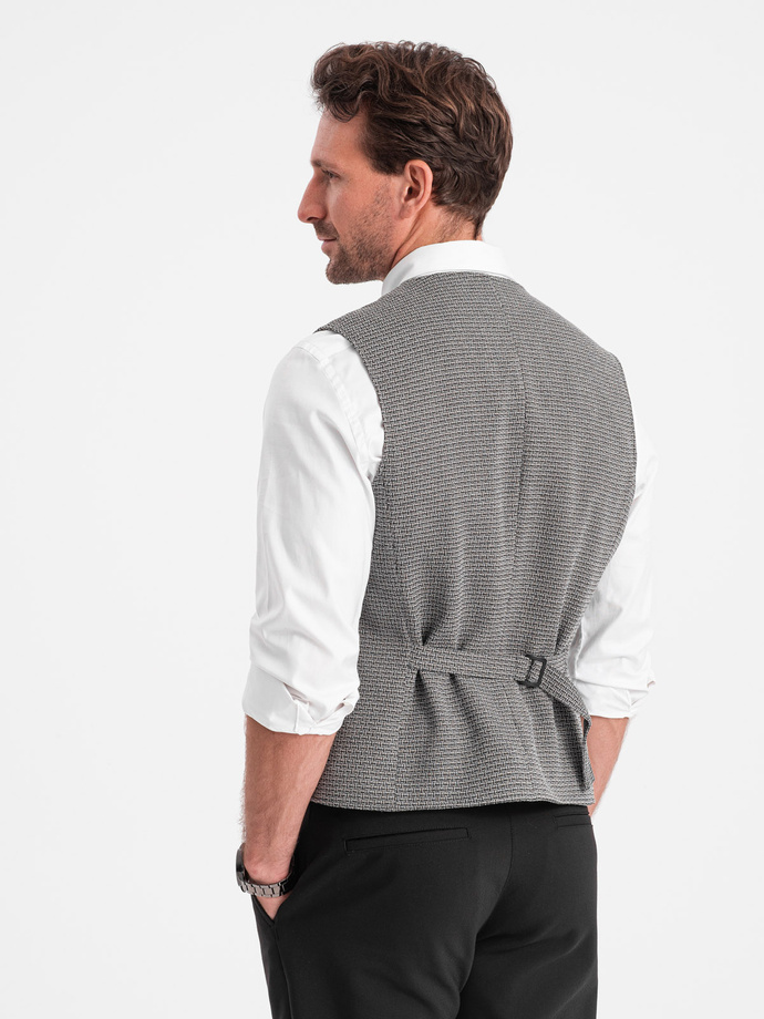 Men's jacquard vest with lapels - graphite V1 OM-BLZV-0122