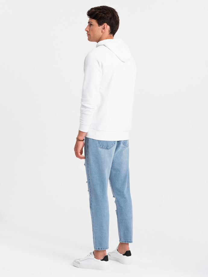 Męskie spodnie jeansowe TAPERED FIT z dziurami – jasnoniebieskie V1 OM-PADP-0175