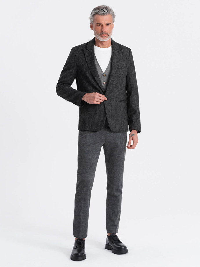 Stylish men's jacquard blazer with delicate stripes - graphite V1 OM-BLZB-0113