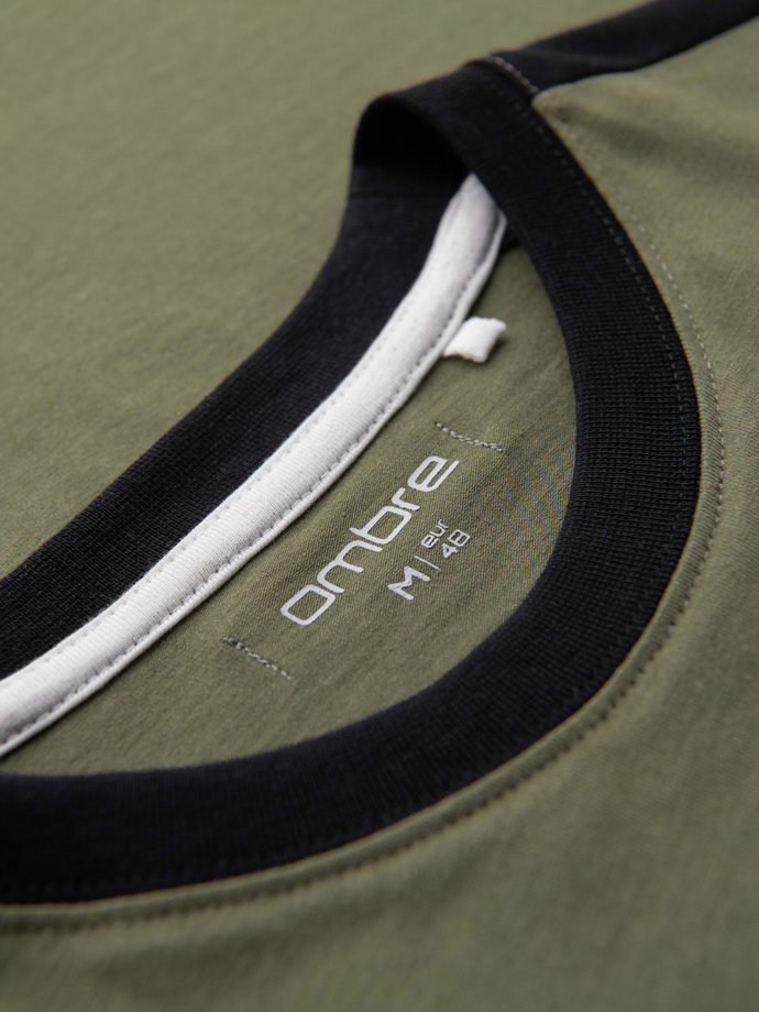 Men's T-shirt with contrasting stripes - olive V4 OM-TSCT-0115