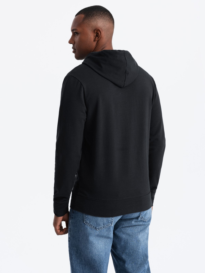 Męska bluza kangurka z kapturem i logotypem – czarna V1 OM-SSNZ-0162