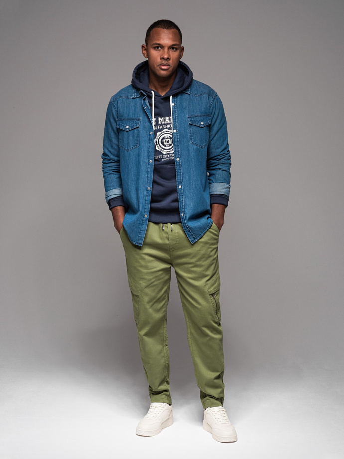 Men's knit joggers with cargo pockets - olive V3 OM-PAJO-0199