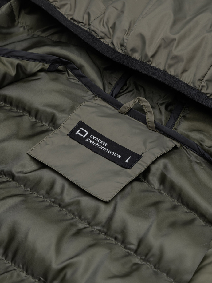 Kurtka męska pikowana z kontrastowymi zamkami - khaki V3 C451