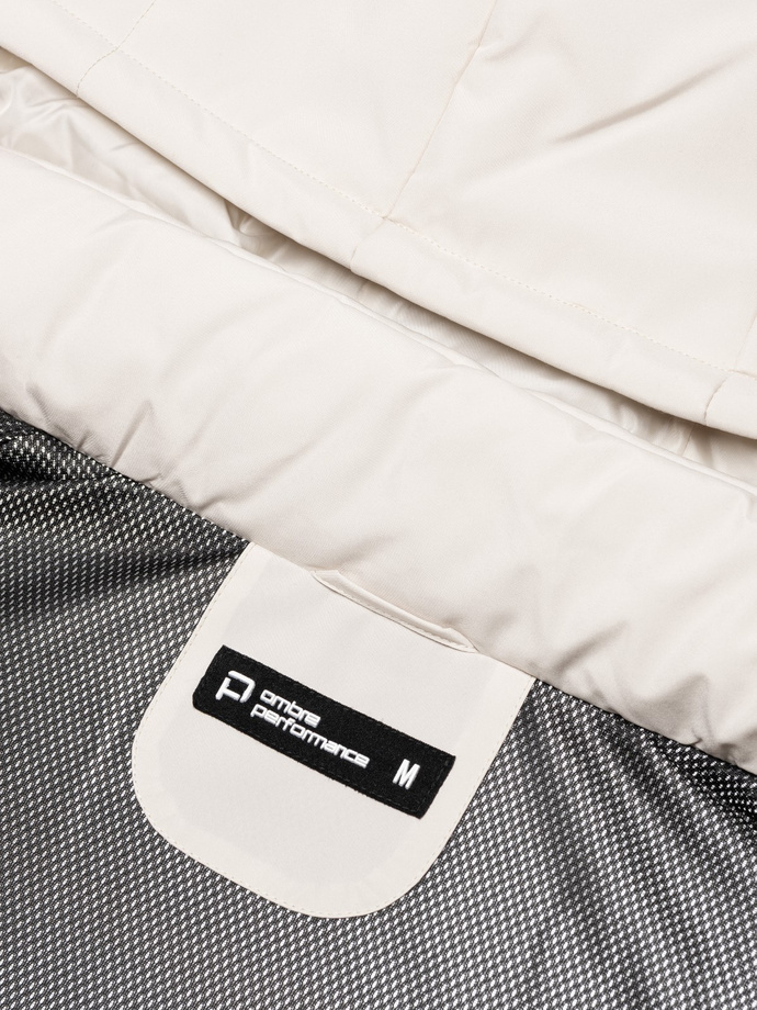 Zimowa kurtka męska z odpinanym kapturem i kieszeniami cargo - kremowa V2 OM-JAHP-0152