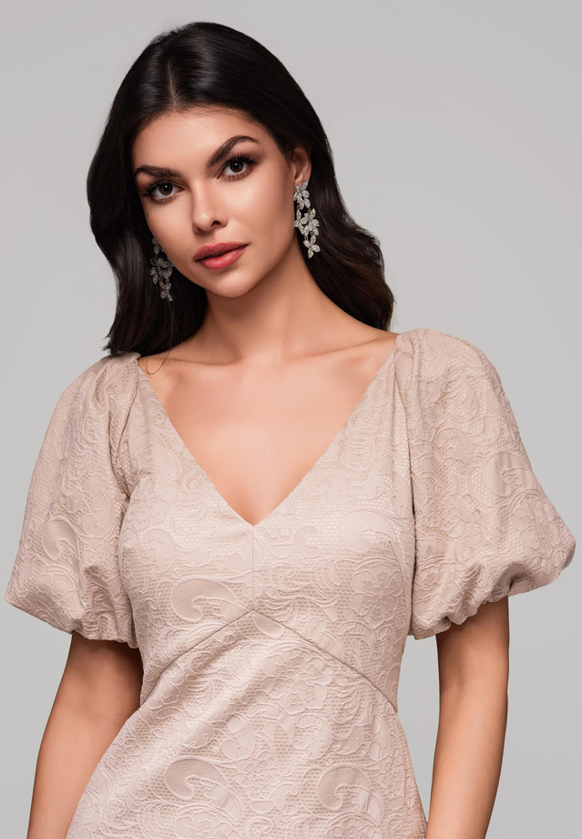 LA-OM-DLR124 Regular Fit Beige Evening Dress