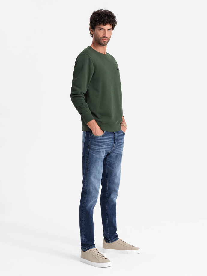 Men's non-stretch sweatshirt with metal pin - dark green V4 OM-SSNZ-0136