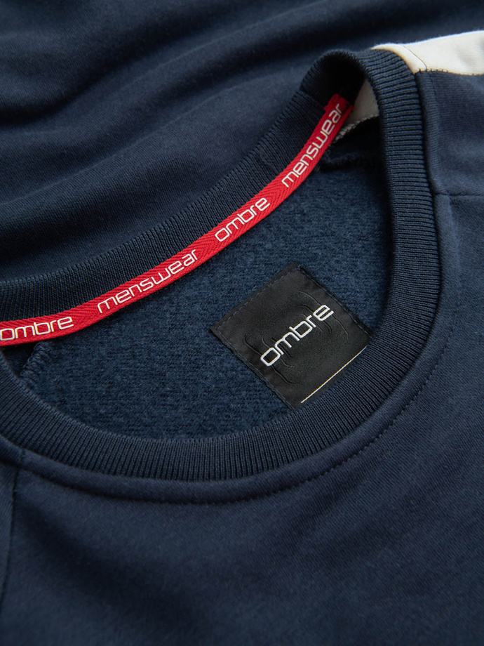 Tri-color men's sweatshirt with raglan sleeves - navy blue V2 OM-SSNZ-22FW-003