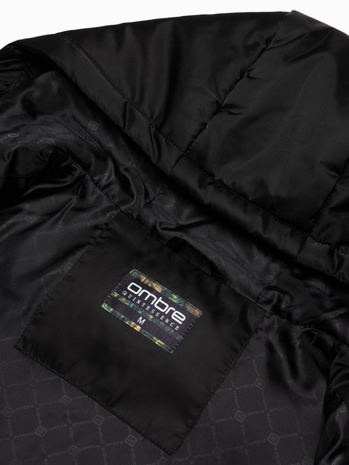 Długa zimowa kurtka męska pikowana o satynowym wykończeniu - czarna V3 OM-JALJ-0147