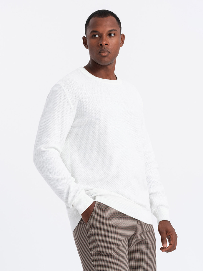 Men's RELAXED FIT knit sweater in diamond weave - broken white V1 OM-SWSW-0110