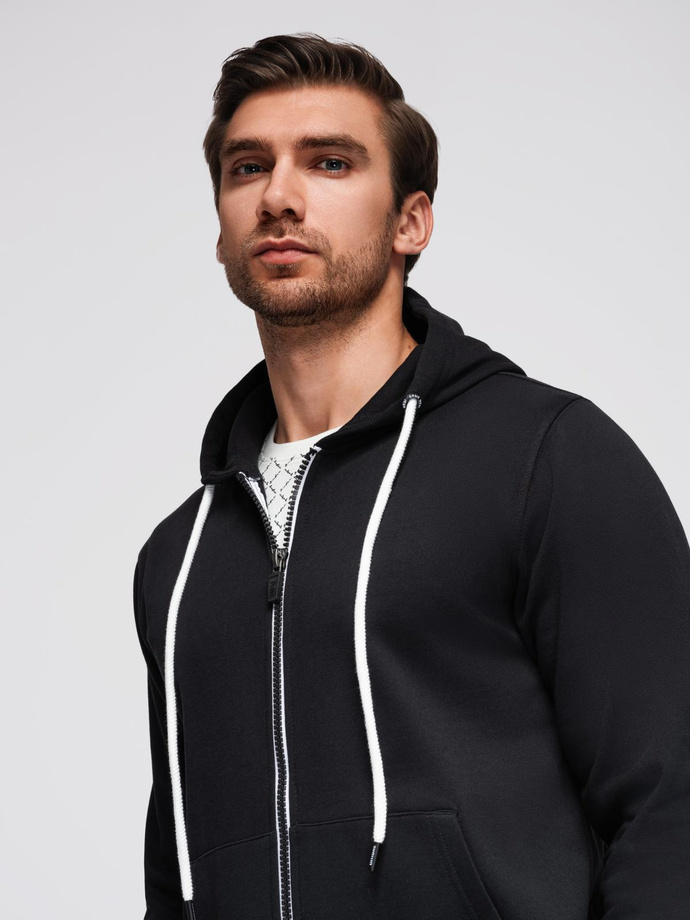 Męska bluza dresowa BASIC rozpinana z kapturem - czarna V5 OM-SSBZ-0178