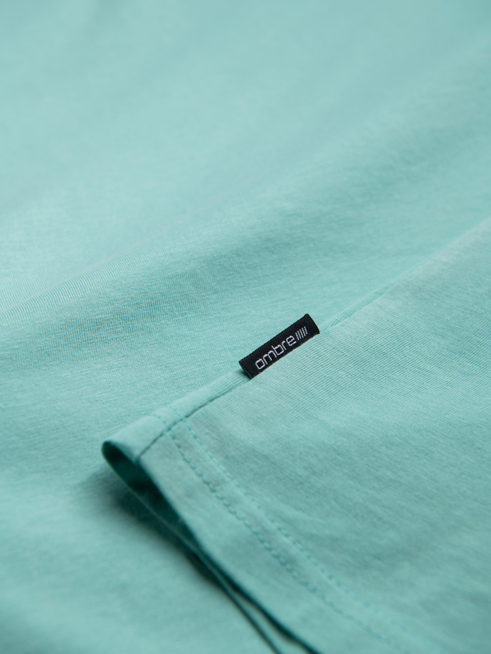 Men's BASIC classic cotton T-shirt with a v-neck - turquoise V15 OM-TSBS-0145