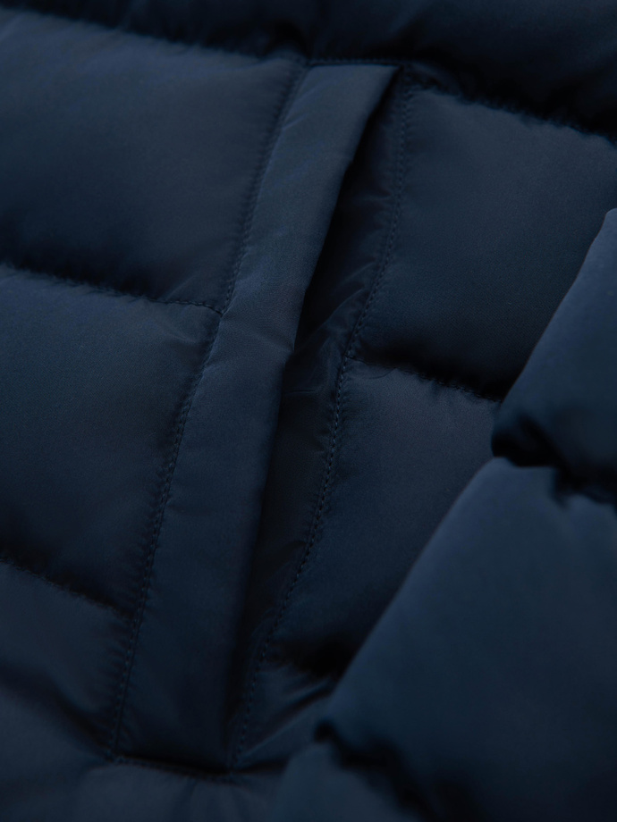 Kurtka pikowana męska ze stójką i zamkami na klatce piersiowej – granatowa V2 OM-JALP-0260