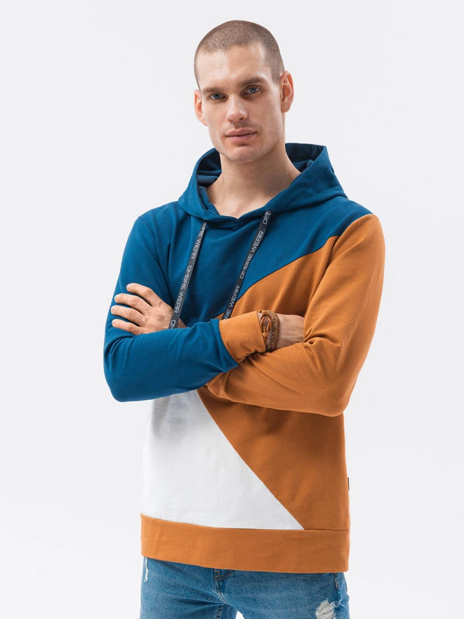 Men's hoodie - camel/blue B1050