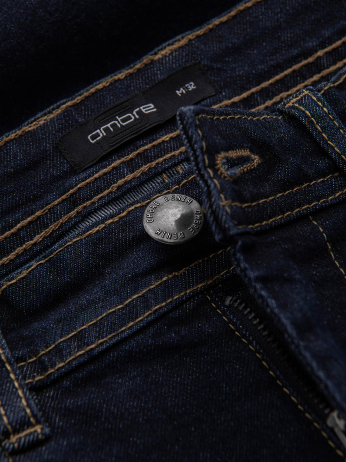 Men's denim shorts with rolled up legs - navy blue V1 OM-SRDS-0134