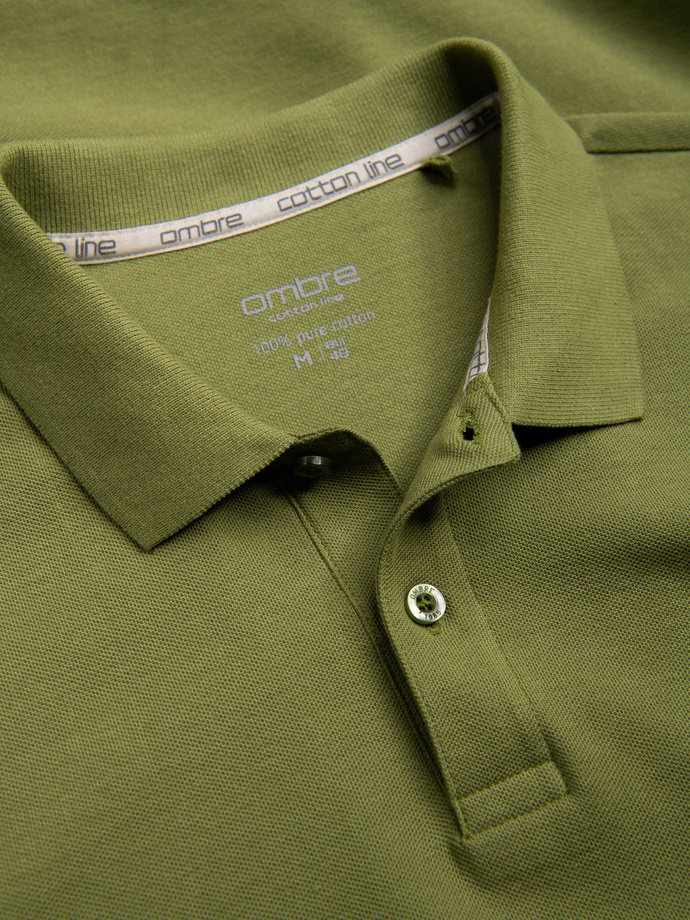 Men's BASIC single color pique knit polo shirt - olive V21 OM-POBS-0100