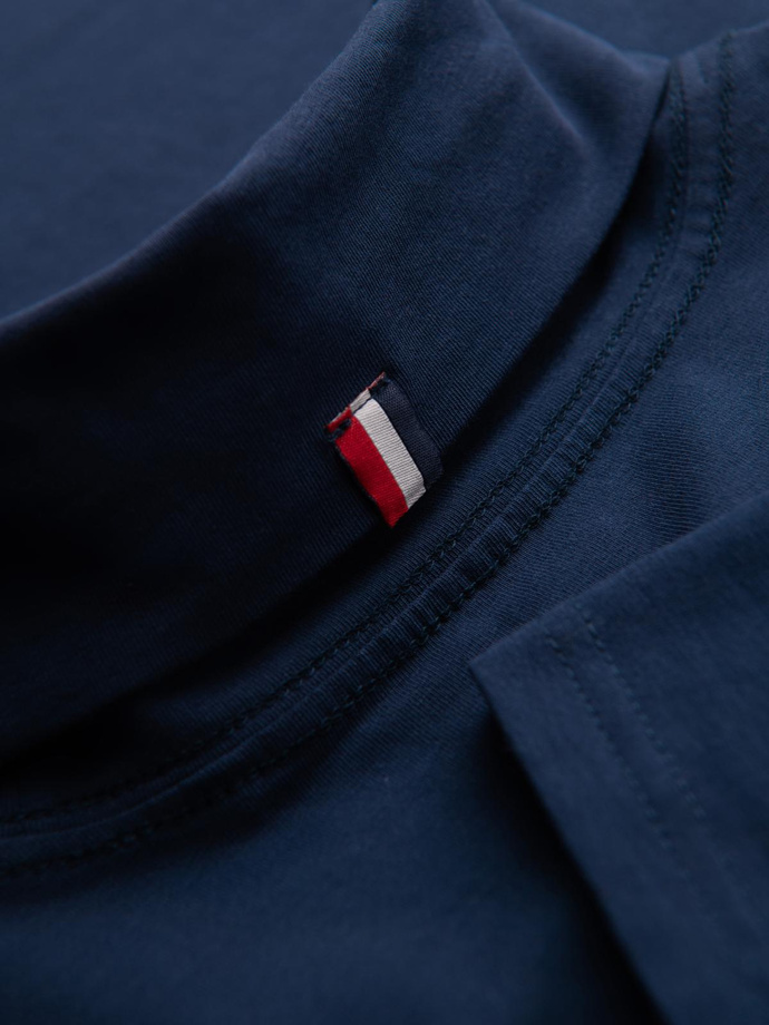 Męski longsleeve gładki z golfem - granatowy V2 OM-LSCL-0130