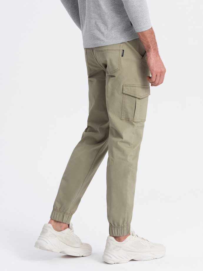 Men's JOGGERS pants with zippered cargo pockets - khaki V1 OM-PAJO-0123