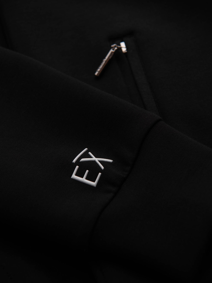 Unbuttoned men's sweatshirt with stand-up collar and hood - black V1 OM-SSZP-0216