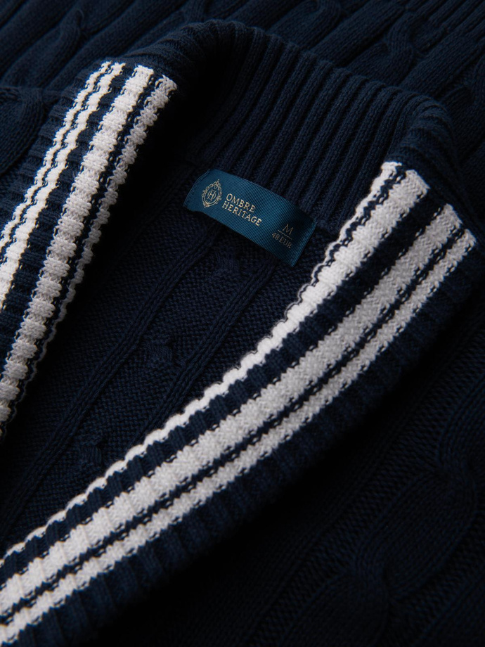 Sweter męski kardigan z szalowym kołnierzem w stylu preppy - granatowy V4 OM-SWCD-0152