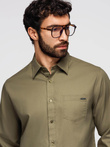 Men's cotton shirt with pocket - olive V2 K695