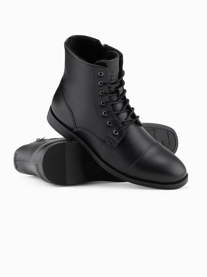 Męskie buty z ekoskóry z ocieplaną wysoką cholewką – czarne V1 OM-FOBO-0172 (BLACK)