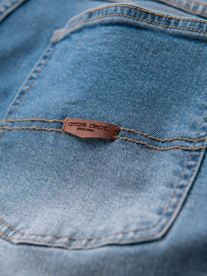 Men's denim pants SLIM FIT with rubbing - light blue V1 OM-PADP-0255