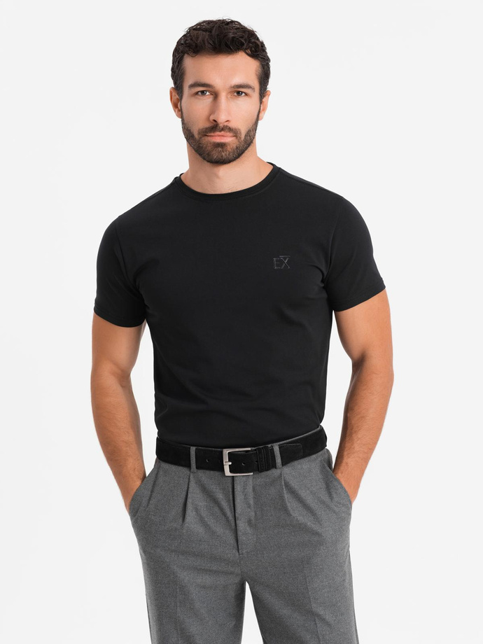 Men's SLIM FIT T-shirt with elastane and print - black V1 OM-TSBC-0222