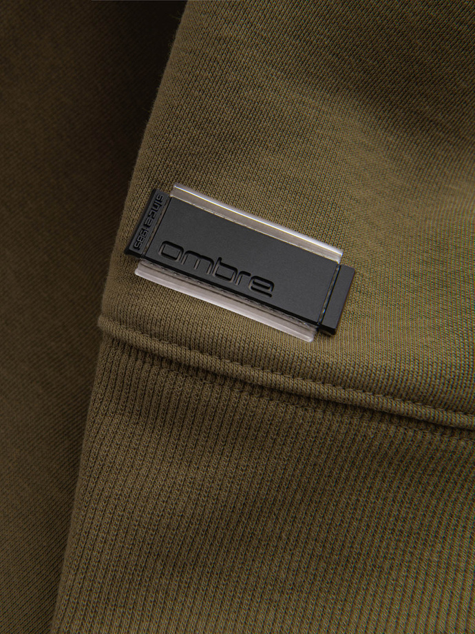 Męska nierozpinana dresowa bluza BASIC – oliwkowa V2 OM-SSBN-0159