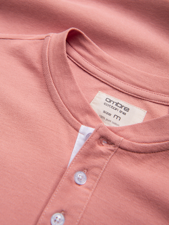 Men's collarless polo shirt - pink V7 OM-TSCT-0156