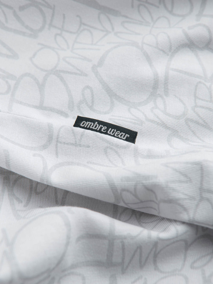 Bawełniany męski t-shirt z literowym printem i kieszonką – biało-szary V3 OM-TSFP-0188
