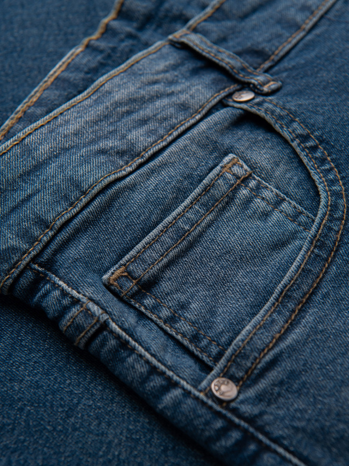 Men's REGULAR FIT denim pants with rubbing - dark blue V2 OM-PADP-0254