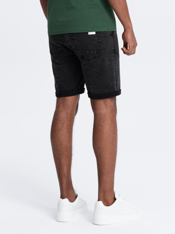 Turn-up men's denim short shorts with stitching - black V2 OM-SRDS-0101