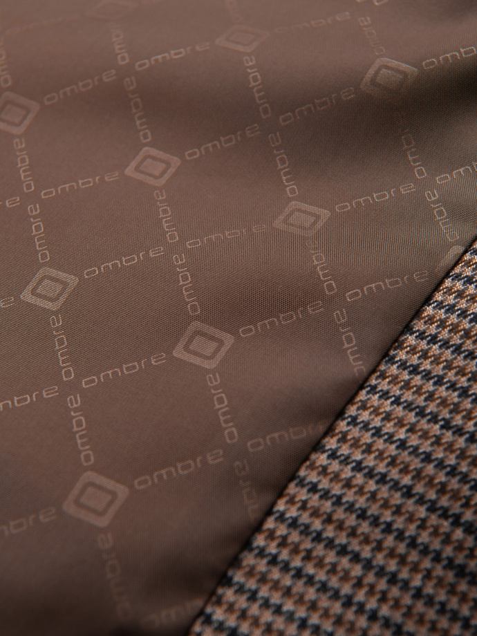 Marynarka męska casual w delikatną kratkę - brązowa V1 OM-BLZB-0116