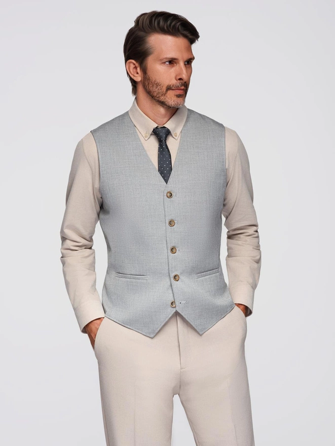 Men's jacquard suit vest without lapels - light grey V1 OM-BLZV-0106