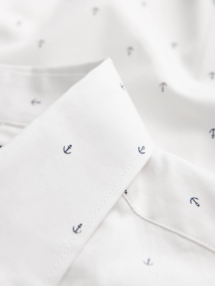 Classic men's cotton SLIM FIT shirt with anchors - white V3 OM-SHCS-0156